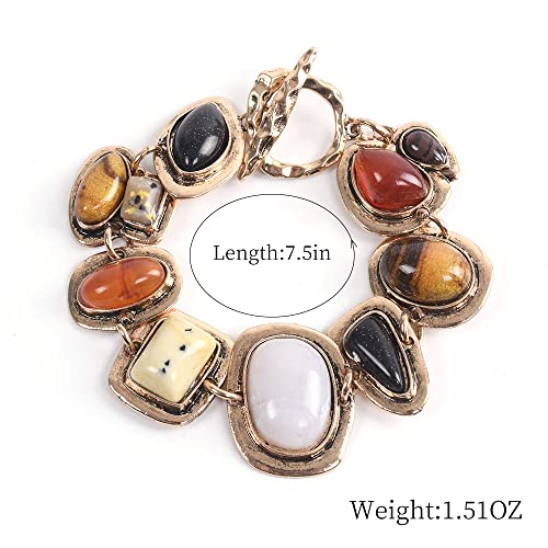 LUREME Vintage Ethnic Big Stones Bracelet for Women with Turquoise White Yellow Colorful Stones Charm Bracelet(bl003561)2