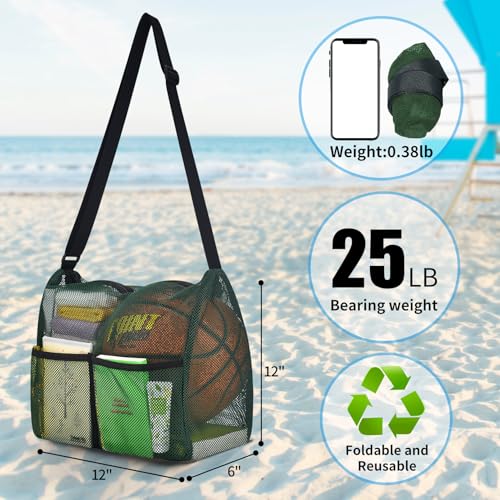 Image of Mildbeer 12x6x12 Mesh Crossbody Bag for Gym & Beach | Gym tote bag with adjustable 30-57 inch crossbody strap. Breathable quick-dry, sandproof. Lightweight foldable for travel