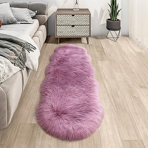 Image of Tangsoo 2x6 Light Purple Faux Fur Rug,Soft Sheepskin Runner Rug for Bedroom