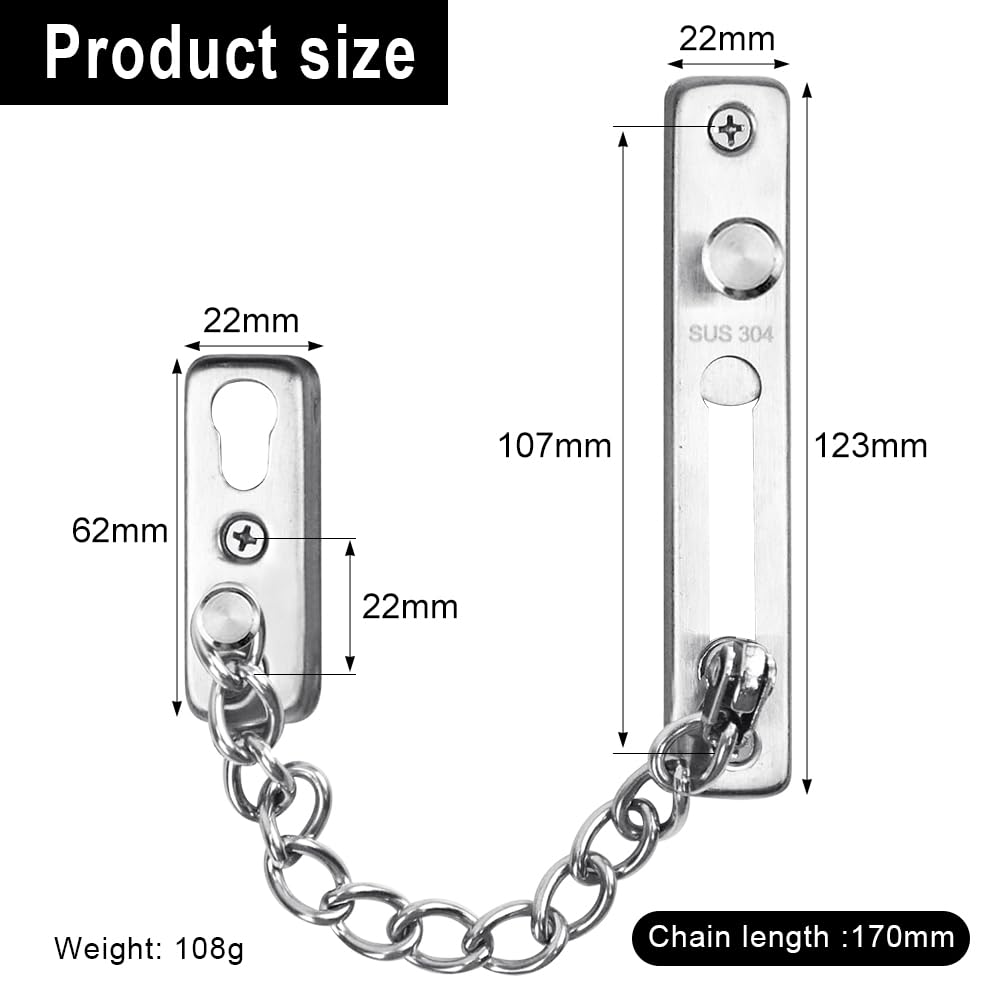 lucchetto porte da esterno catenella,chiusura sicurezza porta,catena chiusura porta,blocca porte con catena,serratura porta,catena acciaio inox, acciaio inossidabile 304 (nero)