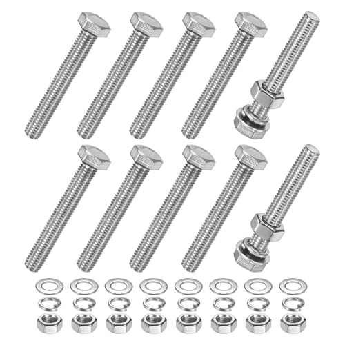M METERXITY 10-Pack Hex Head Screw Bolt with Nuts Flat &amp; Lock Washers M8x55mm Stainless Steel Bolts and Nuts Kit Fully Threaded Metric Bolt Assortment for Equipment/Machinery