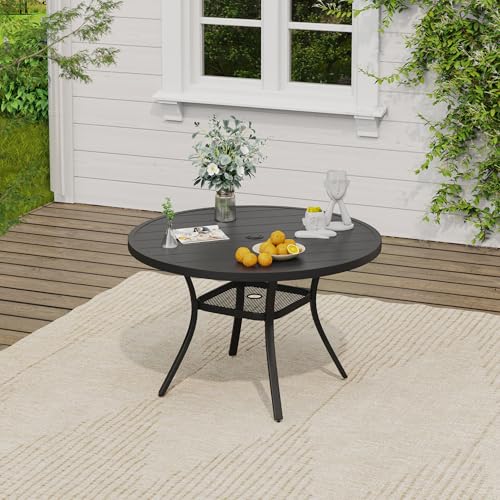 Image of VICLLAX 40.6 inch Round Patio Table, Outdoor Dining Table for 4 with Umbrella Hole for Garden Lawn Deck Backyard, Black