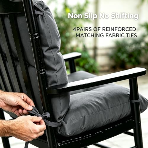 Image of QILLOWAY Tufted Outdoor Chair Cushion Set of 4, Waterproof 43x20x4 Inch Non Slip Replacement Pad for Wicker Lounge Patio Furniture, Dark Grey