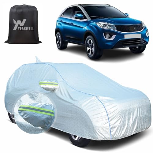 Image of Car Body Cover for Tata Nexon (2017 to 2022), 100% Waterproof, Heat-Resistant with Mirror & Antenna Pockets, Soft Cotton Lining, Triple Stitched, Piping & Reflector (Reflective Silver)