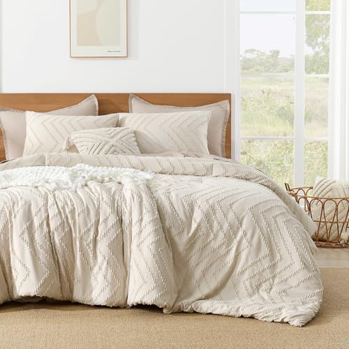 Litanika C TUFTED BEIGE K King Size Comforter Set Beige, 3 Pieces Lightweight Tufted Bedding Comforter Set Cream, All Season Down Alternative Comforter Fluffy Bed Set Gift Choice thumb #5