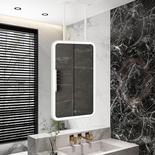Espejo colgante cuadrado con luz LED, espejo de tocador de vidrio irrompible para sobre lavabo, espejos flotantes suspendidos para decoración de baño con varillas dobles, personalizables.(40cmx60cm)