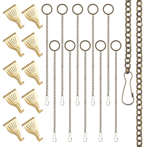 Image of Picture Hanging Kit 10Pcs Picture Rail Hooks with 10Pcs Chains, Picture Display Hanging System for Wall Picture, Exhibition(Bronze O-Ring Chain,30CM)