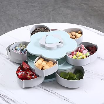 EUBUY Snack Storage Box, Rotating Candy Box Petal Shape Food Snack Storage
