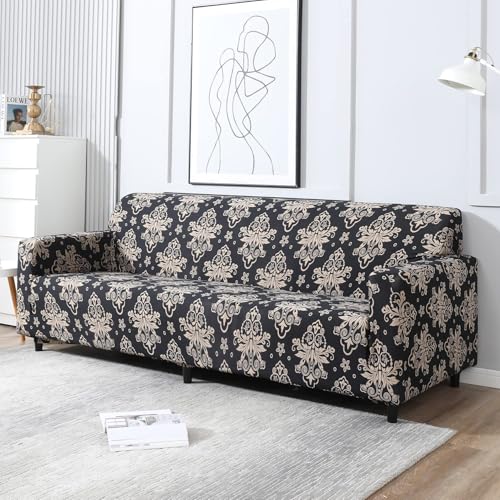 Image of HOKIPO 95% Polyester, 5% Spandex Elastic Stretchable Universal Sofa Cover 4 Seater (Ar-4096-D8, Black)