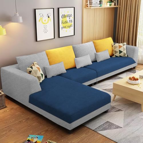 Image of Galib LHS 6 Seater L Shape Sofa Set for Living Room (Blue Grey Fabric) Premium Fabric Sofa
