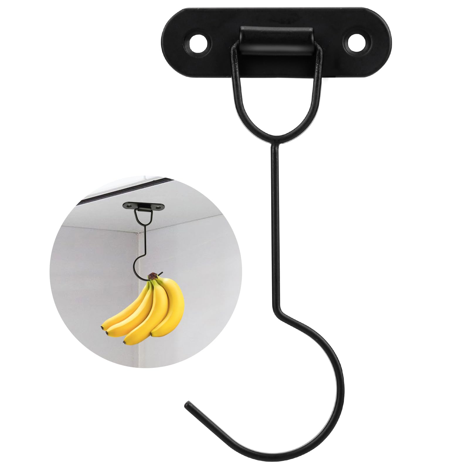 Banana Hook, Metal Banana Hanger Under Cabinet to Keep Bananas Fresh, Banana Holder for Bananas or Other Kitchen Items (Absolute Black)