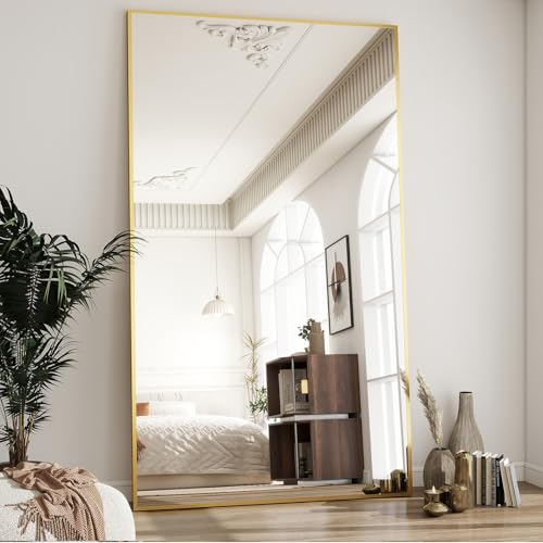 Image of BEAUTYPEAK 76 inchx34 inch Rectangle Full Body Floor Mirrors, Full Length Mirror Hanging or Leaning, Aluminum Alloy Frame Wall Mirror for Bedroom, Dressing Room, Gold