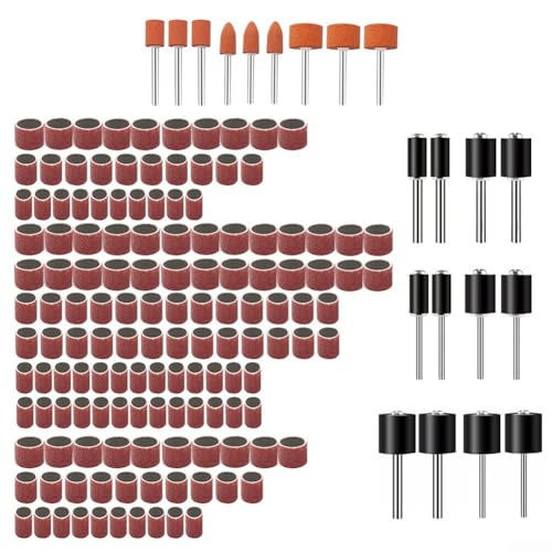 Valixirant Lot de 159 tambours de ponçage rotatifs – Manchons en oxyde d'aluminium (grain 80, 120 ou 240), 12 mandrins (1 sur 4, 3 sur 8, 1 sur 2), 9 têtes de meulage – polissage du bois