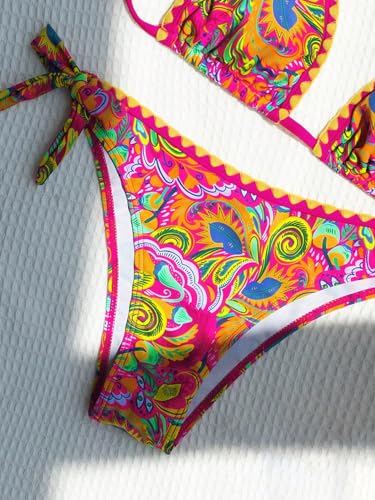 COZYEASE Women's Bikini Sets 2 Piece Halter Triangle Allover Print Swimsuit Set Boho Knot Side Bathing Suit Set4