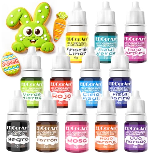 Colorante Alimentario Gel 12 Colores,Colorante Alimenticio Concentrado para Hornear, Alimentos,Decorar, Fondant, Cocinar, Icing - 6 ml Cada Uno