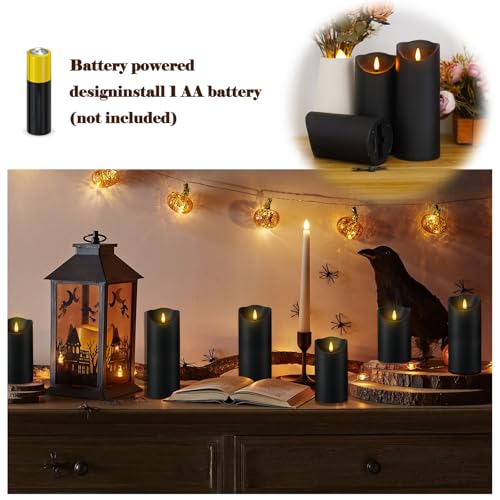 Image of Fo32won Flameless Flickering Candles with Remote Timer, Set of 6 Led Black Battery Operated Candles for Home Decor Xmas Halloween (D3 x H3 3 inch 4 inch 5 inch 6 inch 7 inch)