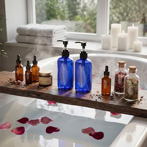 Image of CroBlissful 16 Pcs Empty Plastic Pump Bottles 8oz Refillable Lotion Pump Bottle Containers with Dispenser for Shampoo, Conditioner, Face Cream, Massage Oil, Liquid Soap (Blue)