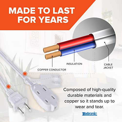 Luxtronic 2-Prong Indoor Extension Cord - Includes 3 Polarized Outlets With Protective Plug Cover - Etl Certified, 16 Gauge, 125 Volts (6 Feet Long, White) - Pack Of 3 #TOP3