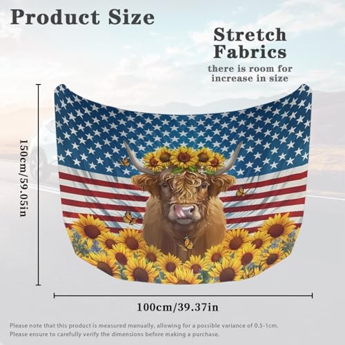 Image of American Flag Car Hood Cover Weatherproof Automotive Exterior Accessories Universal Fit Hood Covers for Cars, Trucks, SUV, or Van Full Coverage with Elastic Band