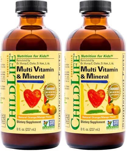 Image of CHILDLIFE ESSENTIALS, Kids Liquid Multivitamin and Mineral Supplement - Liquid Vitamins for Kids, All-Natural, Gluten-Free, Non-GMO - Natural Orange & Mango Flavor, 8 Ounce Bottle (Pack of 2)