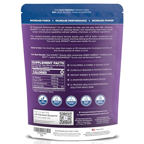 Image of SPARQ Peak ATP Power & Performance Booster - 500mg ATP, D-Ribose, DMG & NAD+ - Boosts Muscle Mass, Energy, Stamina, Strength & Recovery - Caffeine-Free Pre-Workout Powder - 30 Servings - Unflavored