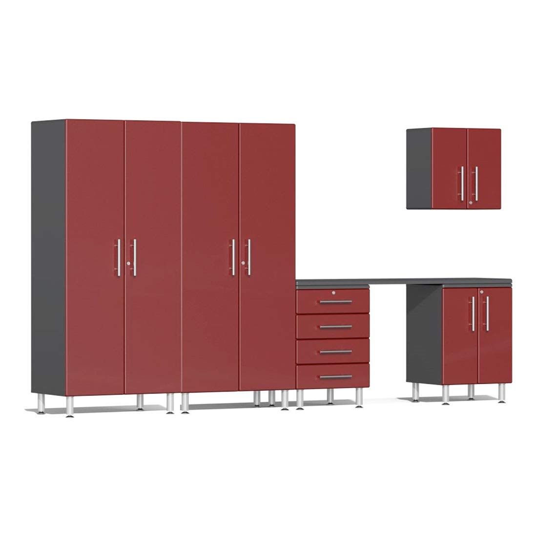 Ulti-Mate Ulti-MATE UG27061R 6-Piece Garage Cabinet Kit with Channeled Worktop in Ruby Red Metallic,Red,Grey