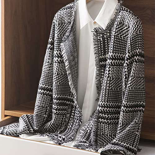 100% Reine Wolle Pullover Strickjacke Damen, Quaste Plus Size Gepolsterter Pullover Damen, Farblich Passendes Strickhemd,#2,L Cover