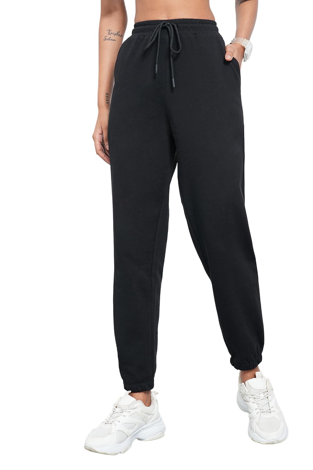 Women's Stretch Fabric Solid Track Pants | High Rise | Regular Fit | Full Length | Athleisure-image-34