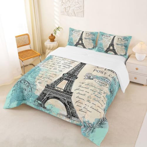 Image of Feelyou Eiffel Tower Comforter Girls Women Bedding Set Queen Size