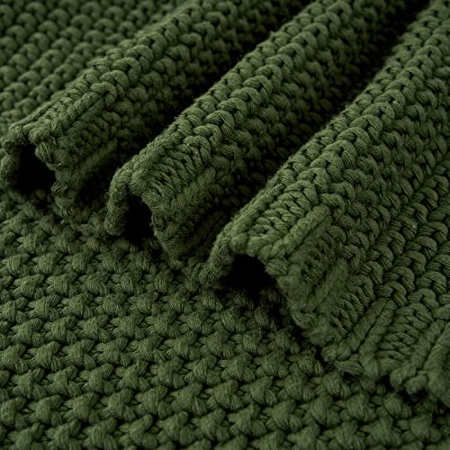 Longhui Bedding Grobstrick-Überwurfdecke, leicht, olivgrün, 100% Bio-Baumwolle, Decke für Sofa, Couch, Bett, Baby, Kinderzimmer, rustikaler Shabby-Chic-Stil, modernes Bauernhaus, 129,5 x 160 cm,