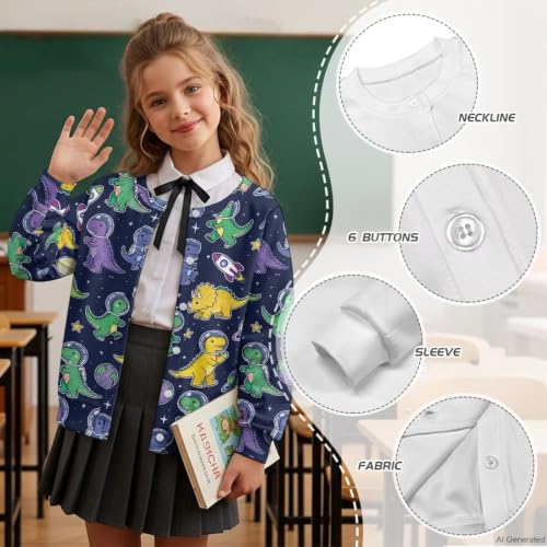Image of Girls Cardigans Sweater Long Sleeve Crew Neck Button Down Sweaters School Outerwear for Kids Fall Winter Tops