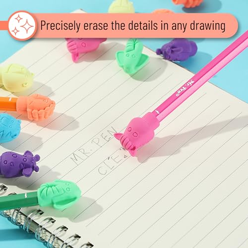 Mr. Pen- Erasers, Cap 60 Pack, Animal Eraser Caps, Erasers for Kids, Pencil Eraser, Toppers, Cute Colorful School Supplies
