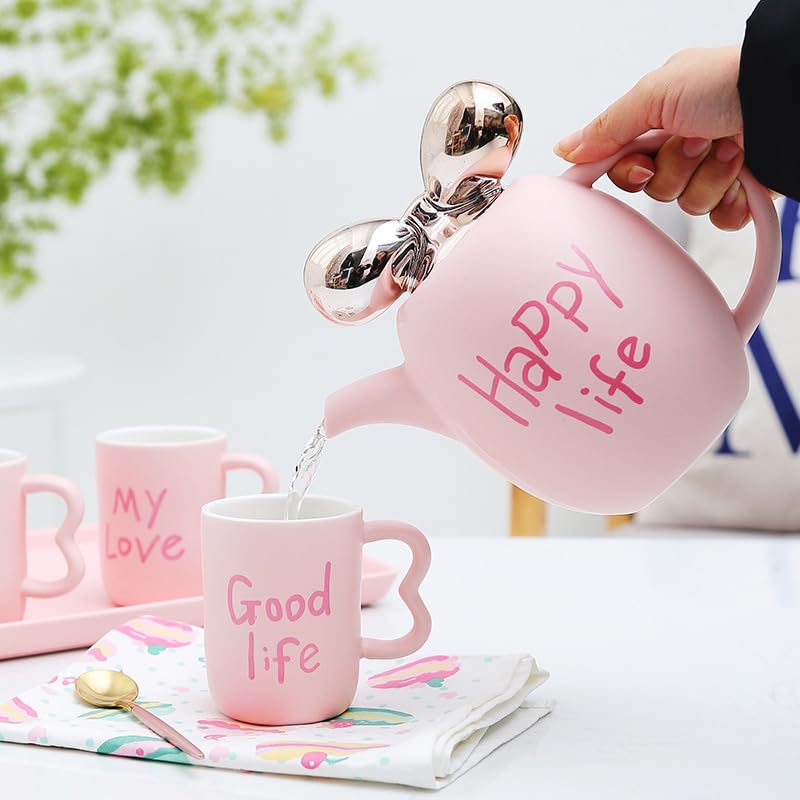 Brocca Elegante set da tè in ceramica 6 pezzi(Pink)