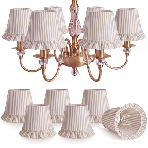 Gerrii 6 Pcs Striped Ruffled Chandelier Lampshade Lamp Shade with Ruffle Trim...