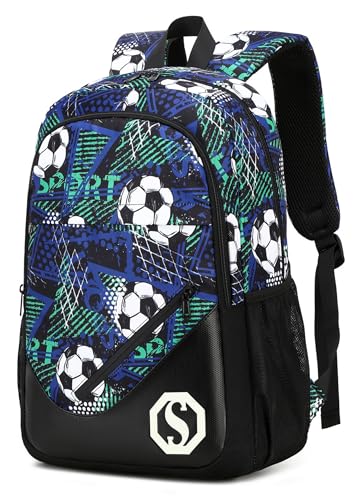 Backpack for Kids Boys Girls Bookbag 17 Inch Elementary School Bags Primary Laptop Rucksack for Teens Travel（Graffiti-Football Black)
