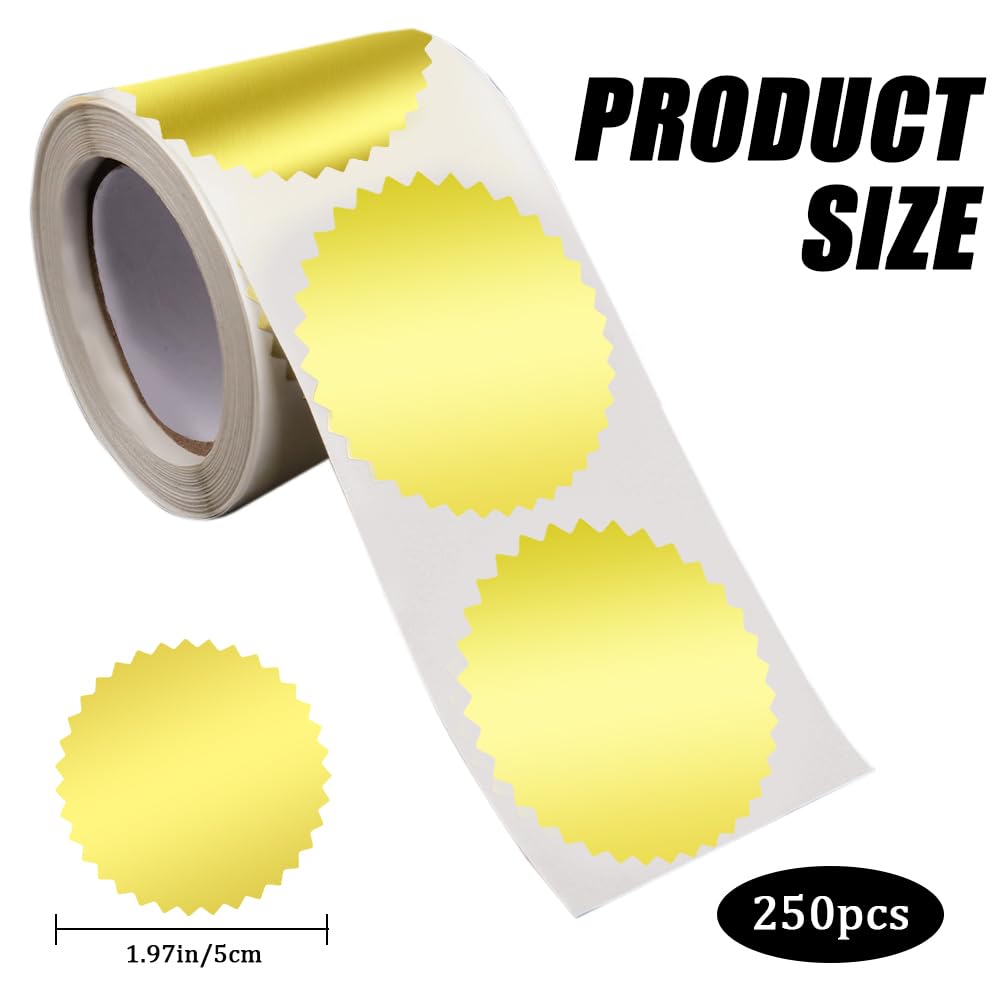 CRASPIRE 250Pcs Gold Envelope Seals Stickers Certificate Award Seals Stickers Blank Gold Stickers Gold Metallic Stickers with Serrated Edge 2" Round Labels Gold Foil Stickers for Package - Image 2