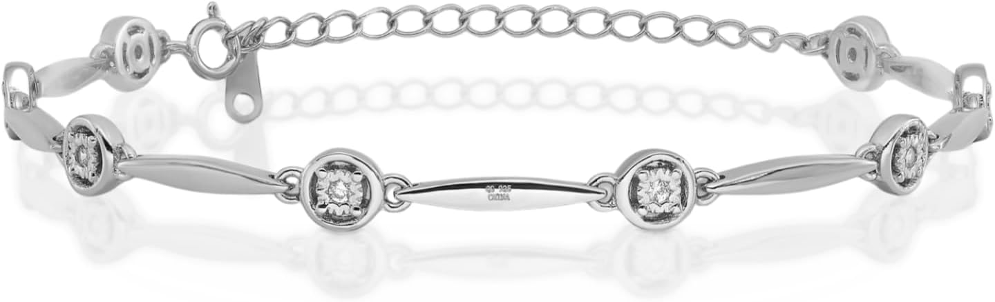 IceCarats 925 Sterling Silver Cubic Zirconia Link Chain Bracelet 6.75 Plus 1 inch Round Cut, Prong Set For Her