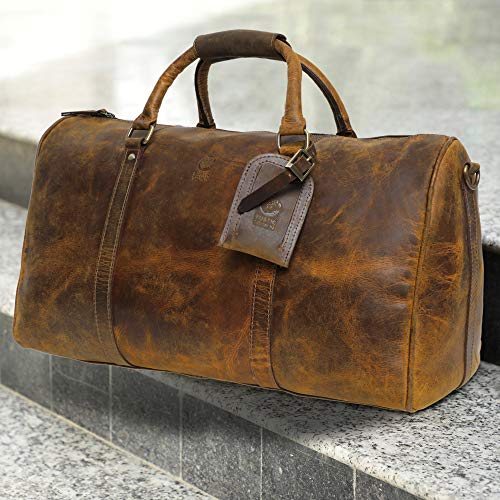 Handmade Leather Duffel Bags For Men - Airplane Underseat Carry On Travel Luggage By Rustic Town (Yellowish Brown)