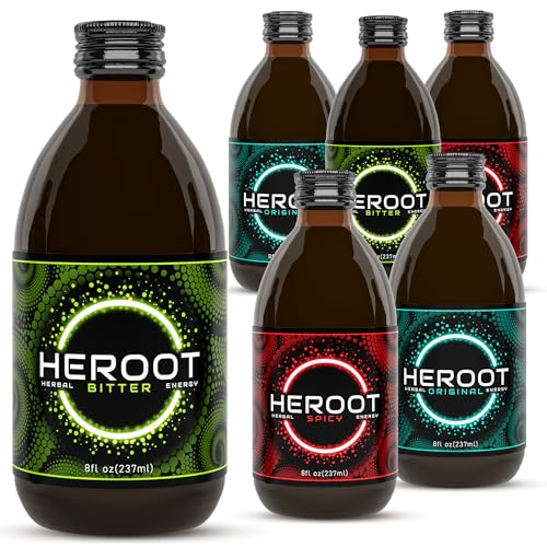 Heroot Herbal Energy Tea - Uplifting Plant-Based Drink with Yerba Mate & Guarana - Refreshing Beverage Featuring Natural Caffeine - Zero Crash, Free from Additives - 8 fl oz, Variety 6-Pack