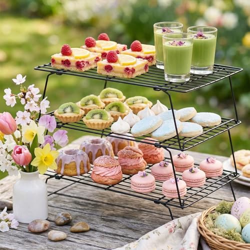ShellKingdom Cooling Racks, Stainless Steel Non-Stick Baking Racks And Oven Safe Wire Cool Racks for Cookies, Cakes and Baking,3-Tier,Foldable by ShellKingdom - Used condition - Image 5
