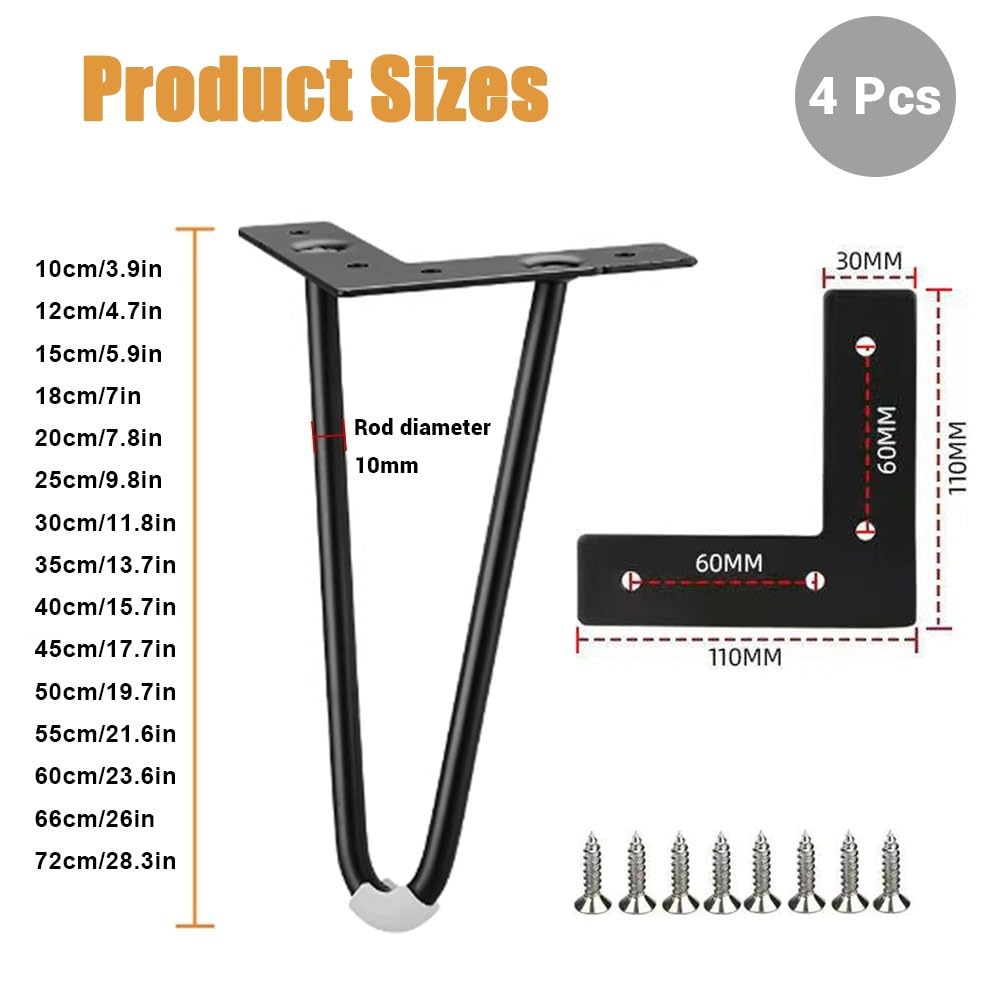 4 Stück Haarnadel Tischbeine 40cm 50cm 60cm Metall Hairpin Legs DIY Möbelfüße Tischkufen Möbelfüsse Sockelfüße Ersatzbeine Für Schreibtisch Esstisch Couchtisch(Gold,50cm/19.68in)