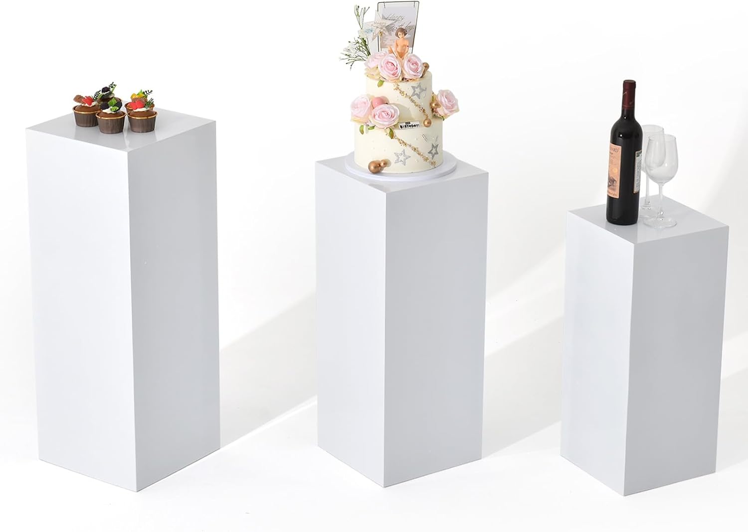 Vincidern 3PCs Metal Pedestal Stand for Party, White