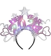 Vakkery Light Up Happy New Year 2024 Headband LED Star Hair Hoop Glitter Christmas Costume Headpi...