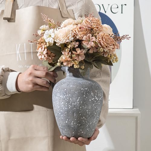 Ceramic Decorative Flower Vase with Handle, 8.85 Inch Pottery Rustic Farmhouse Vase for Home Decor, Living Room, Shelf Decor, Wedding, Housewarming Gift by Enra - Image 2