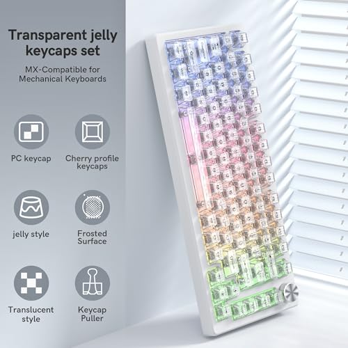 Image of dagaladoo White Clear Keyboard keycaps,Transparent Key caps 60 75 100 Percent,Crystal Jelly Keycap Set,Shine Through Key caps.,Cherry Profile Keyboard caps for Mx Switches Mechanical Keyboard