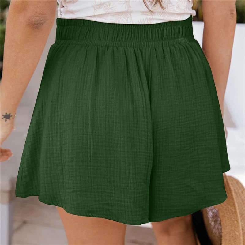Womens Elastic Waist Drawstring Shorts Loose Ruffle Waist High Waisted Wide Leg Pants Casual Beach Flowy Shorts