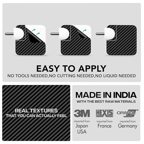 Image of Capes India Protective Adapter Skin Cover Compatible with MacBook Adapter 30W| Not a Case | Vinyl Skin Sticker (Carbon Fibre Black)