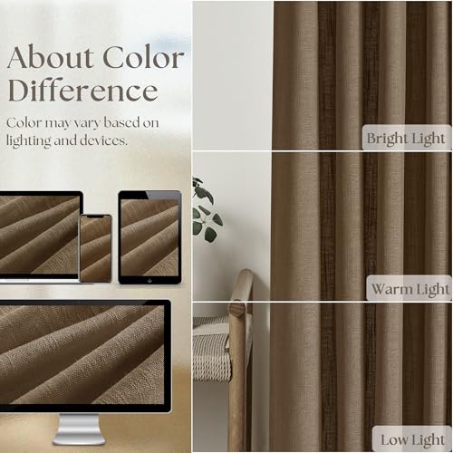 Image of Extra Wide 90 Inch Long Curtains 70 Inch Wide Pinch Pleat Linen Curtains for Living Room Bedroom Light Filtering Privacy Pleated Drapes Hooks Rings Back Tab for Sliding Door Dutch Cocoa 1 Panel