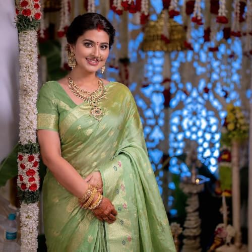 Image of Sarees for Women Wear Organza Silk Banarasi Sari Kanjivaram Soft Pure Paithani Wedding Original Kanchipuram Pattu Sadi with Blouse Piece 2026 (Gulab)