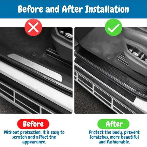 Image of LandVK Carbon Fiber Door Sill Protector Tape, Car Footstep Guard, Paint Protection Film PPF Tape for Car, Anti Scratch, Black Textured, 5cm x 5m, 2 Pcs